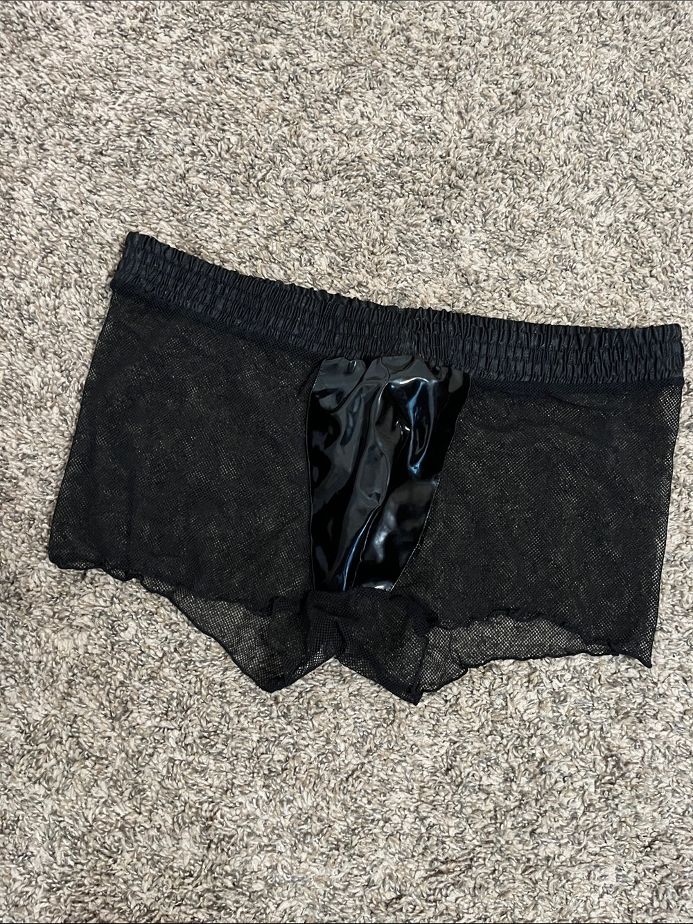 🎃 💗 Men's Black Sheer Mesh Boxer Briefs with Glossy Front Panel